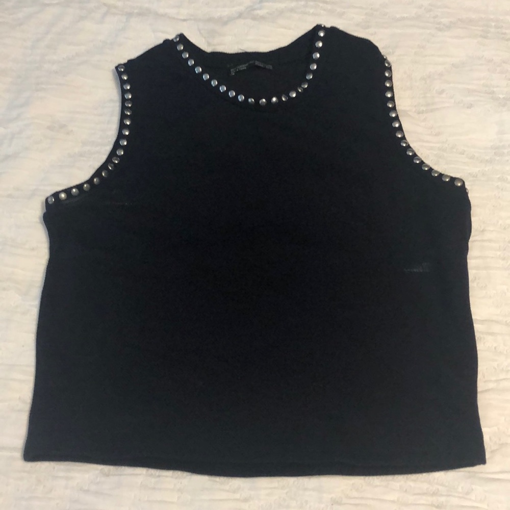 Zara Trafaluc navy crop top silver studs